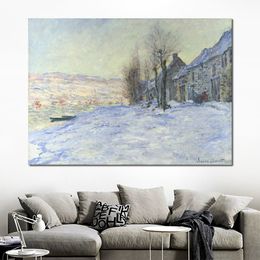 Hand Painted Textured Canvas Art Lavacourt Sun and Snow Claude Monet Painting Still Life Dining Room Decor