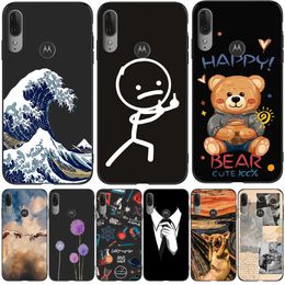 For Motorola Moto E6 PLUS Case Cover Phone Protective Soft Silicone Black Tpu Dog Cat Flower Pattern