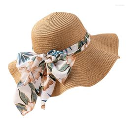 Berets Women S Cute Bow Straw Hat Summer Breathable Wide Brim Sunscreen Beach Seaside Vacation Travel Fisherman