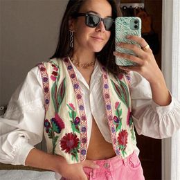 Camis Women Vintage Floral Embroidery Short Vest Jacket Ladies National Style Vests for Women Patchwork Casual Waistcoat Tops