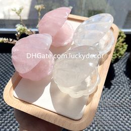 Natural Clear Quartz Crystal Clam Shell Figurine Beautiful Small Pink Gemstone Rose Quartz Carved Seashell Mineral Specimen Ring Holder Jewellery Box Gift for Her
