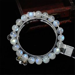 Strand Ly Natural Moostone Precious Blue Light Bracelets For Women Femme Transparent Round Crystal Beads Stretch Charm Bracelet 9mm