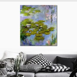 Handmade Canvas Art Claude Monet Painting Water Lilies Famous Landscape Artwork Bathroom Decor