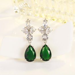 Dangle Earrings Natural Green Jade Water Drop 925 Silver Zircon Fashion Jewellery Chinese Carved Charm Accessories Amulet Gifts For Women