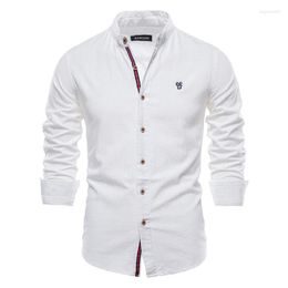 Men's Casual Shirts Spring Autumn Cotton Linen Shirt Men Solid Colour High Quality Long Sleeve For Stand-Up Collar