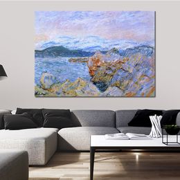 Handmade Canvas Art Claude Monet Painting The Gulf Juan at Antibes 1888 Village Landscape Artwork Bathroom Decor