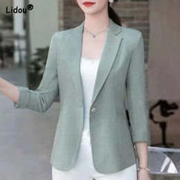 Sweaters Notched Button Skinny Temperament Solid Color Formal Office Lady Fashionable Blazers Three Quarter Sleeve Women's Clothing Thin