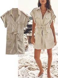 Basic Casual Dresses TRAF 2023 Women Fashion Cargo Mini Dress Summer Short For Sleeve Woman Streetwear 230715