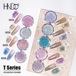 Nail Glitter HNDO 9 Colors Polarizing Powder Shiny Reflective for Gel Polish Art Manicure Design Sparkle Pigment Dust 230714