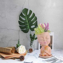 Planters Pots Girls Face Resin Head Vases Pot Flowers Decoration Cactus Planters Creative Gift Gardening Growing Planter Flower Pot Ornaments L230715