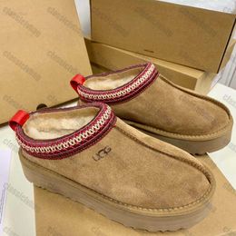 Tasman Pantofole Ciabatte in pelliccia di castagno Pelle di montone Shearling Tazz New Mules Donna Uomo Ultra Mini Platform Boot Slip-on Shoes Suede Upper Comfort Autunno Inverno uggity