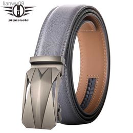 Plyesxale Real Leather Man Belt Fashion Designed High Quality Waist Strap Male Automatic Buckle Belts For Men Black Gray B826 L230704