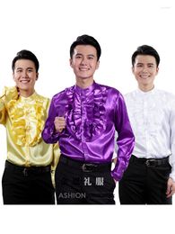 Men's Dress Shirts Stage Long Sleeve Performance Shirt Chorus Clothing Po Studio Personal Portrait Purple Yellow White D