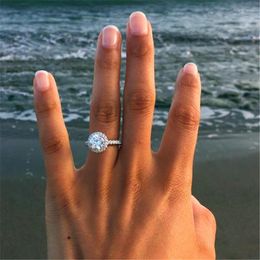 Cluster Rings Trendy For Women S925 Silver Charms Round Stone Ladies Jewellery Bridal Wedding Engagement Ring Size 4-10