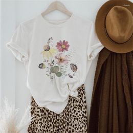 Women's T Shirts Printed T-shirt Casual Basic O-Neck White Shirt Short Sleeve Beautiful Flower Pattern T-