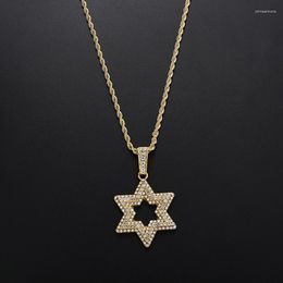 Pendant Necklaces Punk Full Rhinestone Geometric Star Necklace Charm Twisted Chains For Men Women Unisex Hip Hop Rapper Jewellery