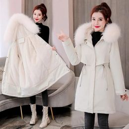Jackets Winter Jacket Women Parka 2022 New Fur Collar Long Coat Wool Liner Hooded Jacket Thick Warm Snow Wear Padded Parka Clothes M6xl