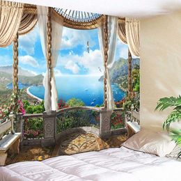 Tapestries Dome Cameras SepYue Seaside Scenery Tapestry Wall Hanging Room Decoration Large Bohemian Mountain Hippie Tapestries Wall Cloth Boho Decor R230714