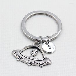 Keychains I Want To Believe Alien Spaceship/Keychain Keyrings/English Alphabet A Z Letters Key Chain/Fashion Jewellery