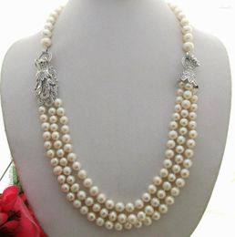 Chains Handmade 3 Strands White Freshwater Pearl Micro Inlay Zircon Dragon Head Accessories Sweater Necklace Long 61-66 Cm