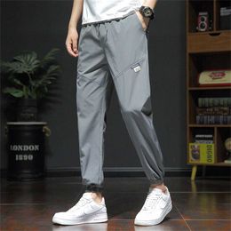Summer Ice Silk Quick Dried Casual Pants for Men's Korean Style Fashion Leggings Thin Fit Small Feet Cropped Menilac