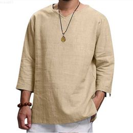 Men's T-Shirts 2023 Spring Summer Men's V Neck Casual T Shirts Clothing Leisure Solid Colour Loose Long Sleeve Pullover Shirt Men Fashion Tops L230715