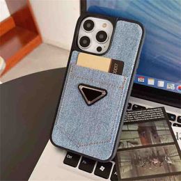 For Iphone 14Promax Denim Phone Casefashion Letter Phone Covers Drop Proof Iphone 13 Cases With Card Pocket 12Promax Protective Shells