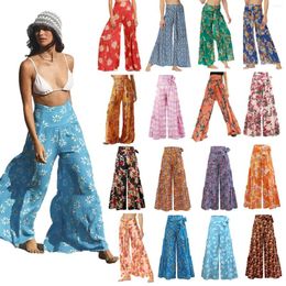 Women's Pants Wide Leg For Women High Waist Floral Printed Belted Palazzo Loose Flowy Hippie Beach Pantaloni Donna Est