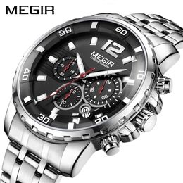 MEGIR Luxury Business Wrist Watch Men Brand Stainless Steel Chronograph Quartz Mens Watches Clock Hour Time Relogio Masculino234g