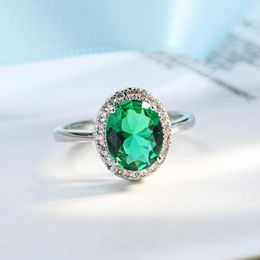Cluster Rings Fashion Female Jewellery Silver Colour Round Emerald Mosaic Cubic Zircon Finger For Women Promise Wedding Gift