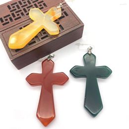 Pendant Necklaces 1 Piece Natural Stone Jelly Color Agate Cross Talisman Necklace Charm Women DIY Bracelet Jewelry Accessories 53x80mm