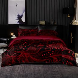 Bedding sets Red Luxury Bedding Set Duvet Cover 264x228 With Pillowcase 240x220 Quilt Cover HD Printing High Quality King Bed Sheet Set 230715