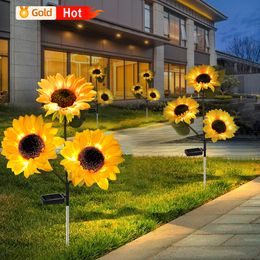 Garden Decorations 1 3 5 Head LED Solar Simulation Sunflower Lights Yard Lawn Night Landscape Lamp Home Decorative Flower 230714