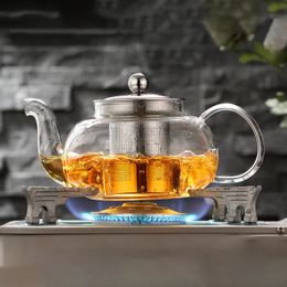 Water Bottles 600800ml Heat Resistant Glass Teapot Flower Tea Set Kettle Coffee Pot Drinkware Stainless Steel Strainer 230714