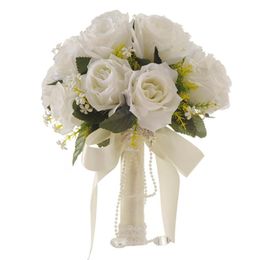 Romantic Wedding Bouquets Bride Holding Bouquet Crystal Diamond Ribbon Artificial Flower Bouquet Holding throw Flowers white215v