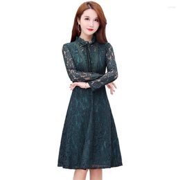 Casual Dresses Spring Plus Size Women's Mid-length Lace Elegant And Thin Green Dress