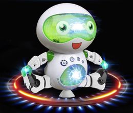 RC Robot Fun Dancing Robot 360 Space Rotating Flashing Sounding Robot Interactive Toy Light and Music Battery Powered Gifts for Birthday 230714