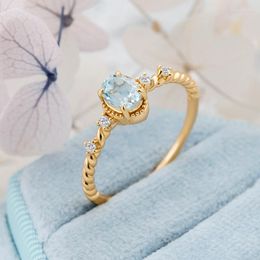 Cluster Rings LAMOON Luxury Women Accessories Wedding Jewelry Natural Gemstone Sky Blue Topaz 925 Silver Gold Plated Ring Gifts RI236