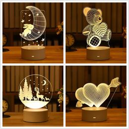 Party Decoration 10 18cm LED Ramadan Night Roses Bear Valentine's Day Love 3D Lamp Acrylic Light Wedding Eid Mubarak245m