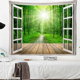 Tapestries Dome Cameras Imitation Window Beach Forest Tapestry Sunrise Over The Sea Wall Hanging Bohemian Landscape Style Mandala Home Decor