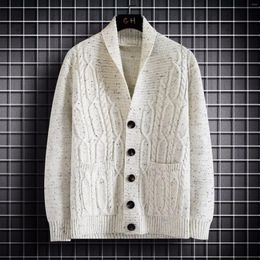 Men's Sweaters 2023 Jacquard Solid Colour Knitted Cardigan Autumn Simple Cable-Knit Sweater