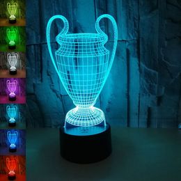 Decorative Objects Figurines Football Cup Lamp Trophy Shaped 3D Night Lights Decoration Girls 7 Colors Changing USB LED Table Lamp Football Sport Fans 230714