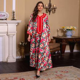 Ethnic Clothing Women Muslim Abayas Fashion Embroidered Retro Robe Printing Color Diamonds Casual Light Luxury Women's Long Skirt Dress