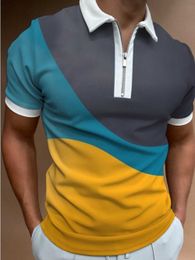 Men's T-Shirts Striped Short Sleeve Fit Men's T-Shirt Colorblock Printed Short Sleeve Casual Polo Shirt L230715