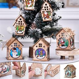 Christmas Decorations Wooden Lighted Cabins Tree Hanging House Diy Ornaments Gift Window Decoration Xmas Navidad 2022214Z
