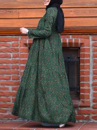 Ethnic Clothing Autumn Morocco Muslim Dress Women Abaya Kaftans Casual Floral Print Linen Dresses Woman Turkey Islam Long Robe Femme