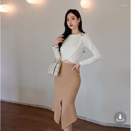 Work Dresses BULOCHOVA 2023 Spring Korean Women's Suit Sweet Zippers Slim Short Tops High Waist Pack Hip Mermaid Skirt Sets Clothes