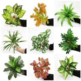 Decorative Flowers Artificial Desktop Fake Plants Green Plastic Palm Tree Bunch Flower Material Office Living Room Christmas Home Decor