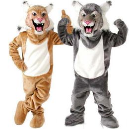 New Profession Wildcat Bobcat Mascot Mascot Costumes Halloween Cartoon Adult Size Grey Tiger Fancy Party Dress 264R