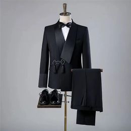 Men s Suits Blazers Custom Formal Black Wedding Mens Groom Fashion Prom Tailless Dress Slim Fit Retro Disc Buckle Male Tuxedos 2 Piece 230715